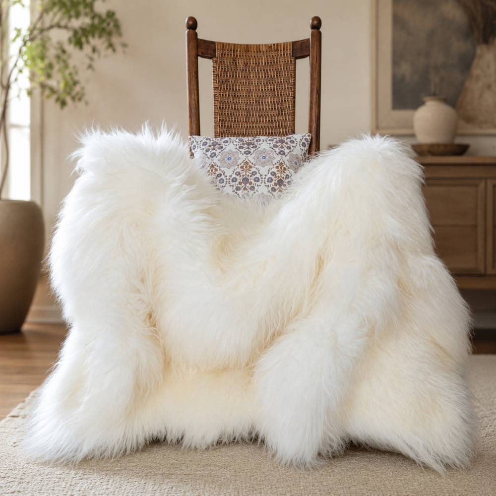 Genuine Icelandic 4-Pelt Sheepskin Rug Natural White 4' x 6'